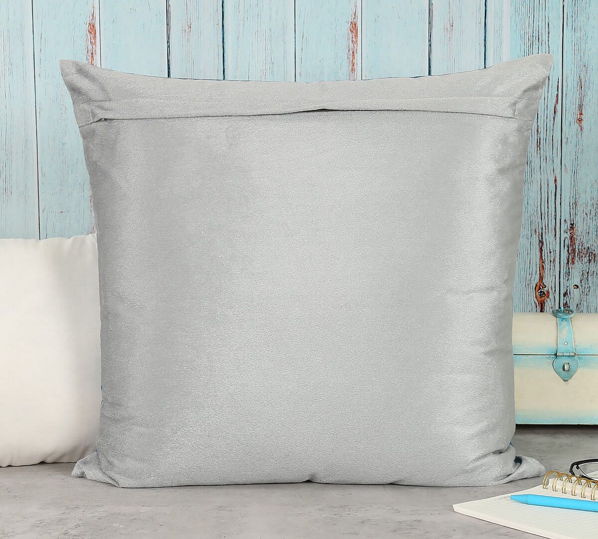 India Circus by Krsnaa Mehta Cerulean Chevron Blended Velvet Cushion Cover