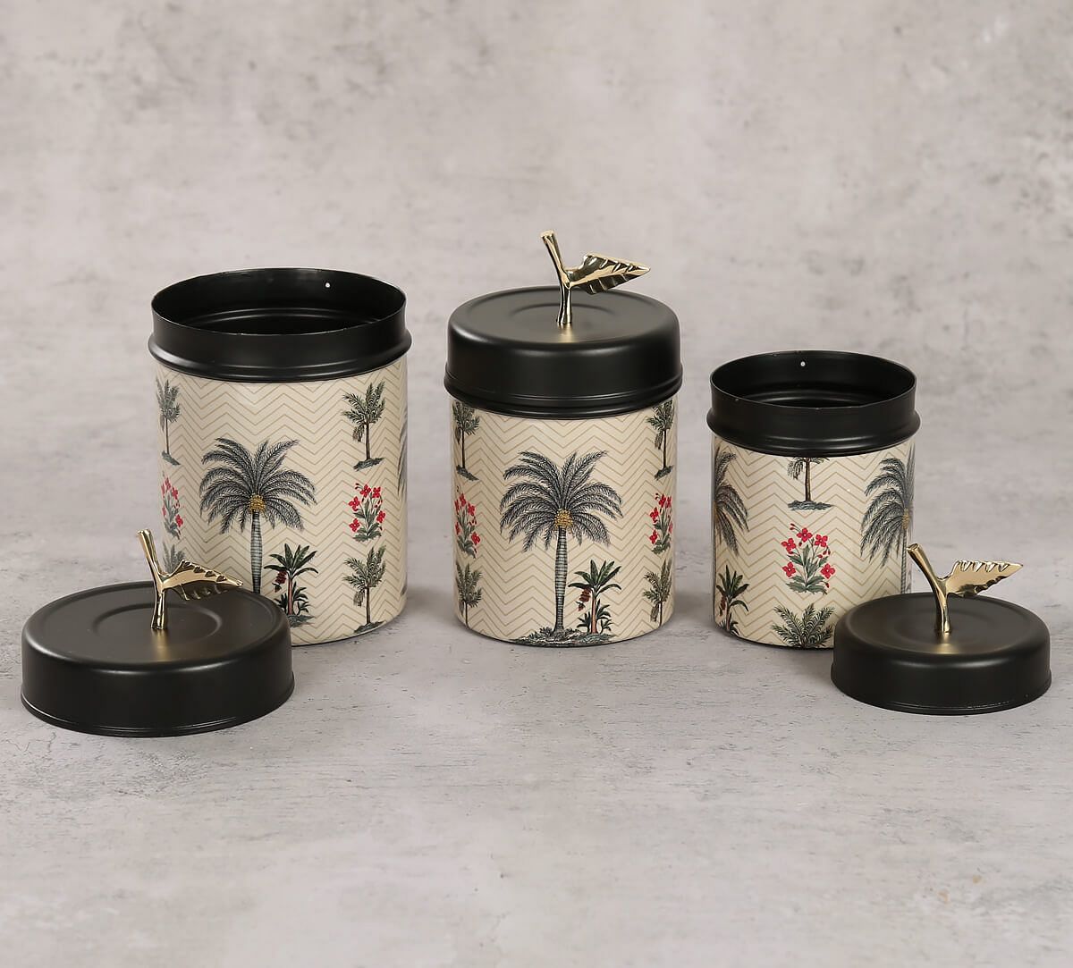 India Circus by Krsnaa Mehta Chevron Palms Steel Container Set of 3