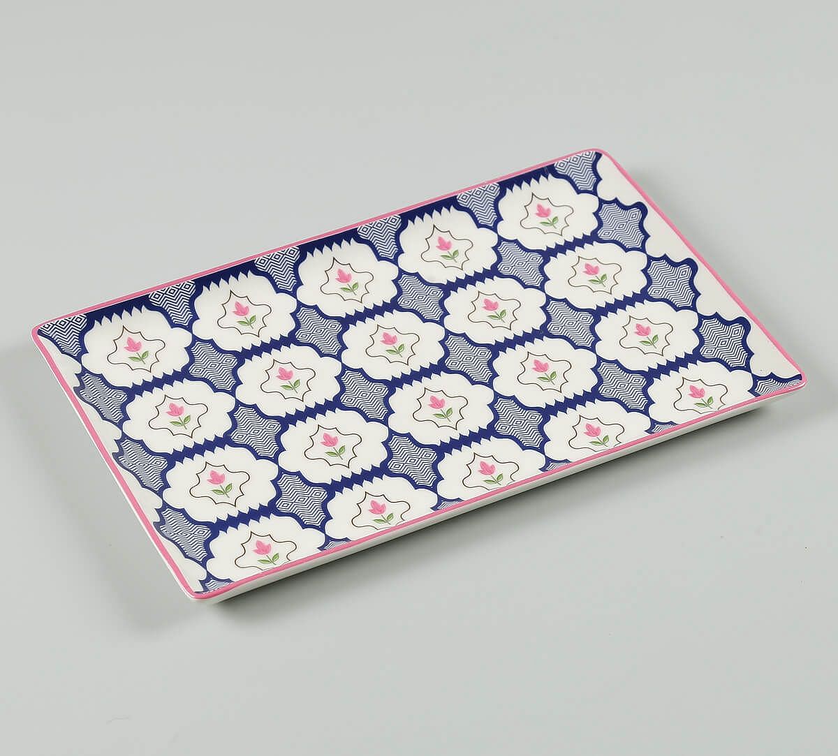 India Circus by Krsnaa Mehta Chevron Perching Peacock Large Rectangle Platter