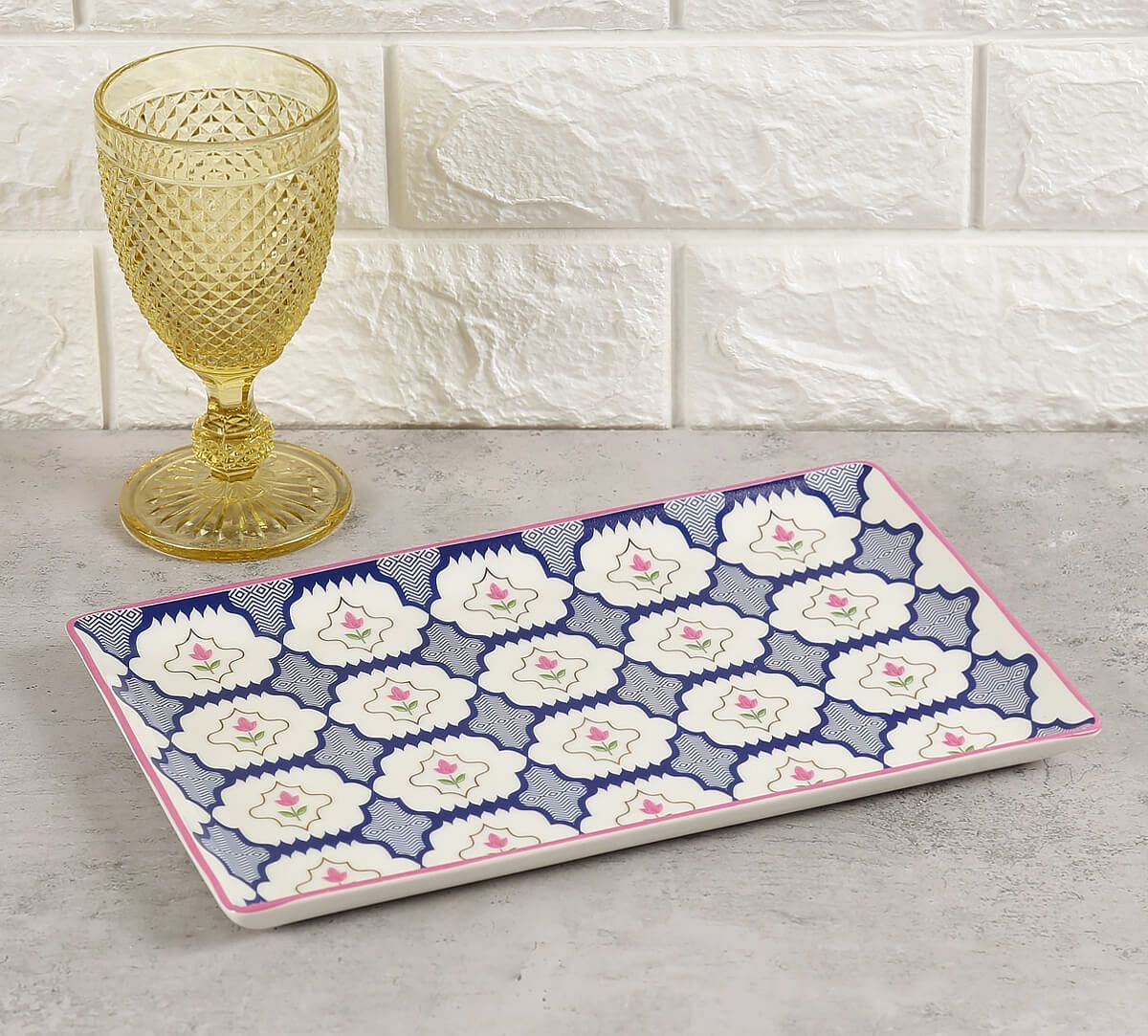 India Circus by Krsnaa Mehta Chevron Perching Peacock Large Rectangle Platter