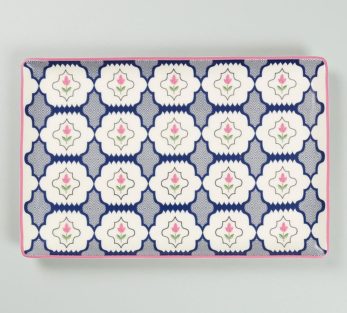 India Circus by Krsnaa Mehta Chevron Perching Peacock Large Rectangle Platter