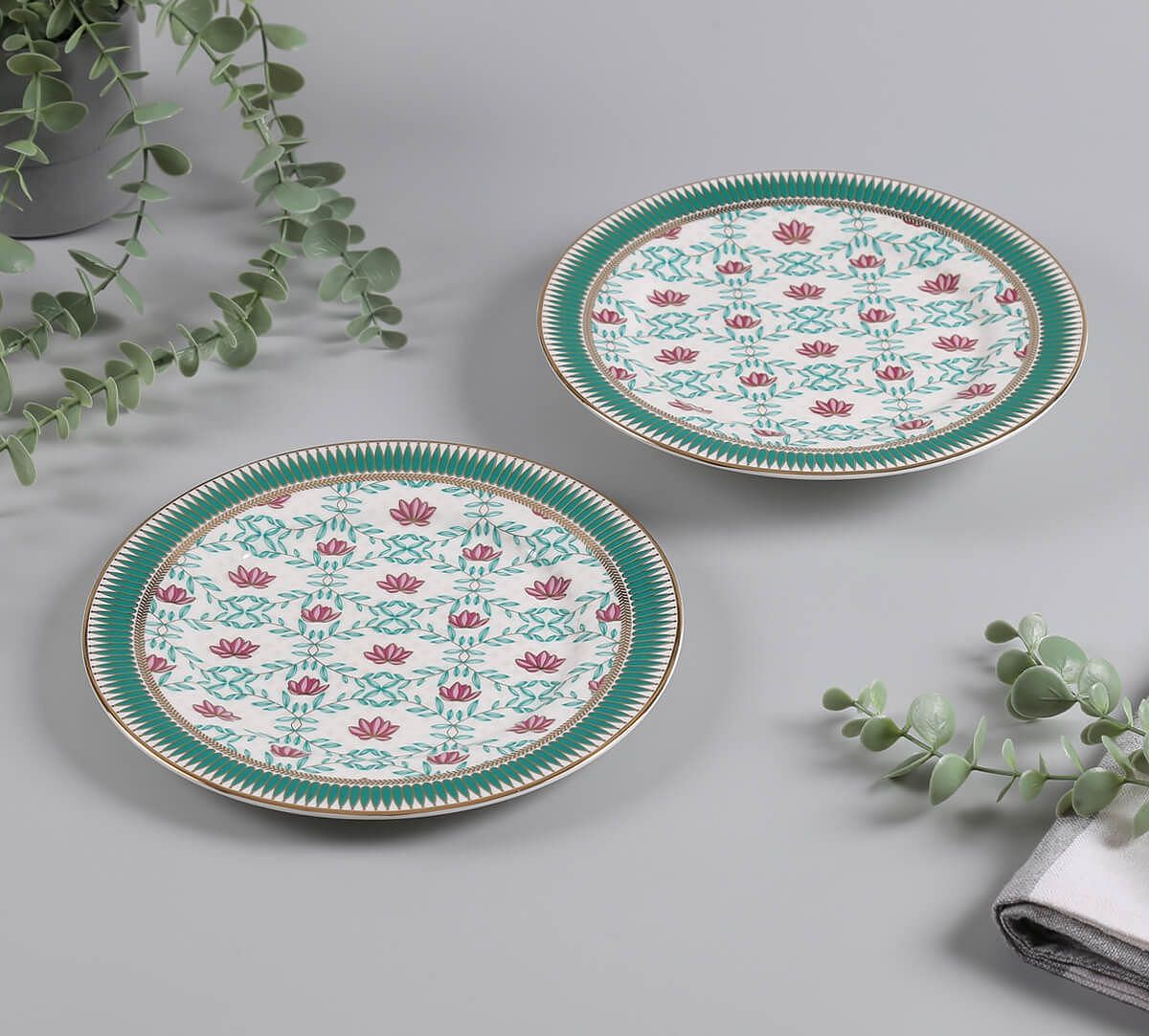 India Circus by Krsnaa Mehta Emerald Blossom Quarter Plate Set of 2