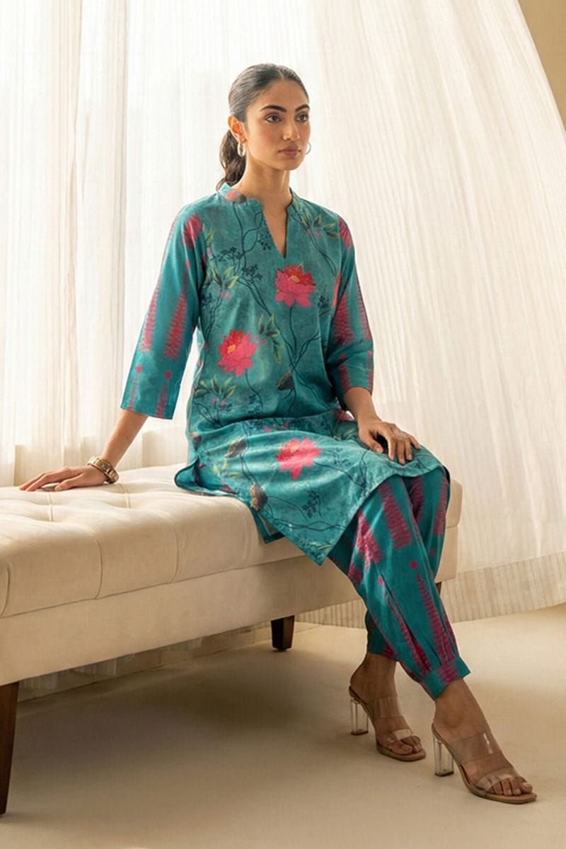 India Circus by Krsnaa Mehta Emerald Lotuses Co-Ord Set