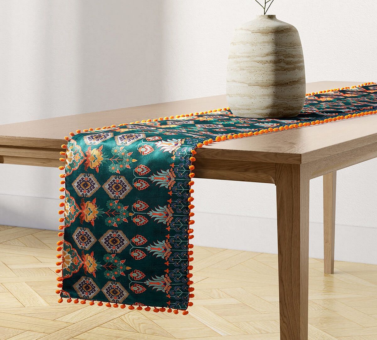 India Circus by Krsnaa Mehta Evergreen Essence Micro Velvet Bed and Table Runner