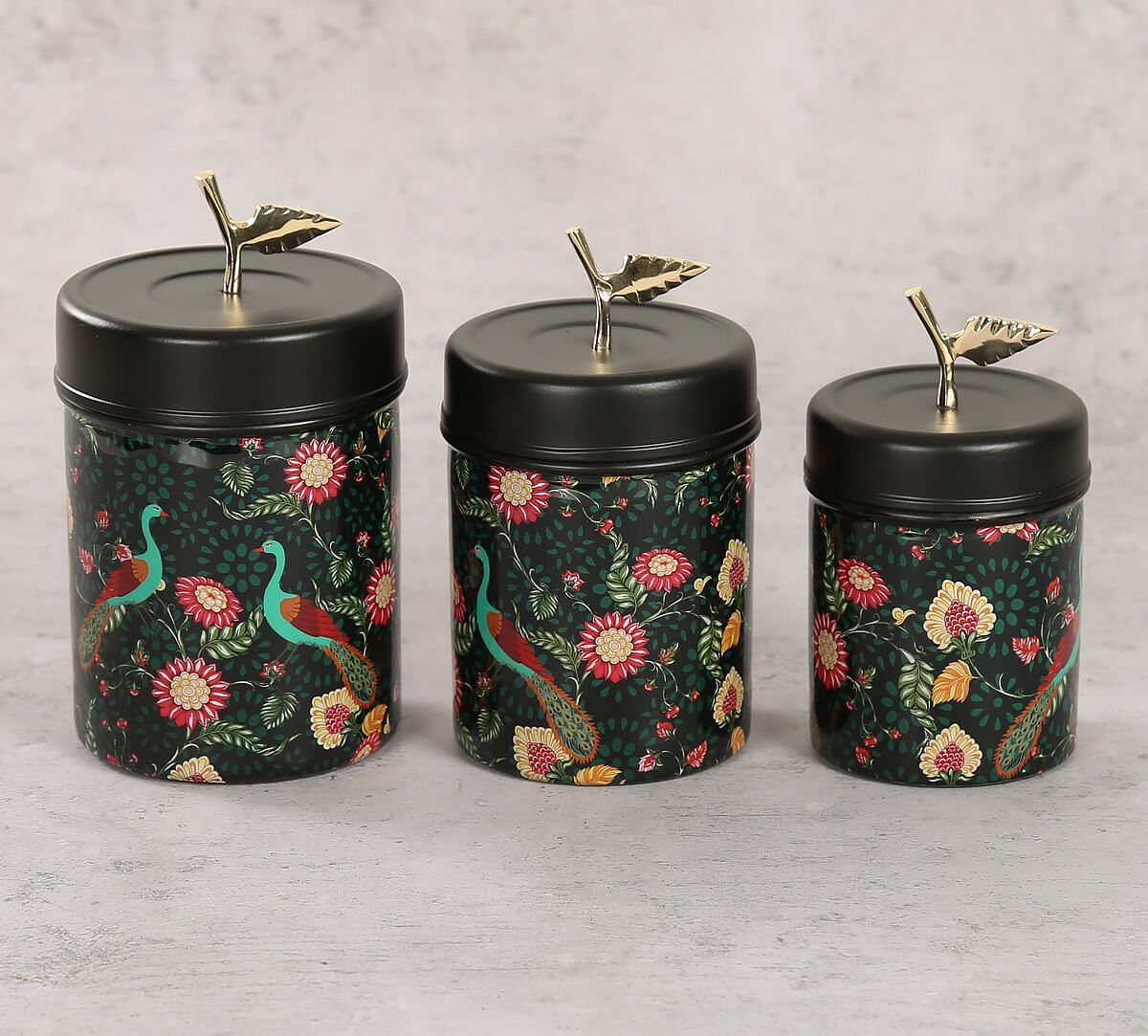 India Circus by Krsnaa Mehta Feathers & florals Steel Container Set of 3