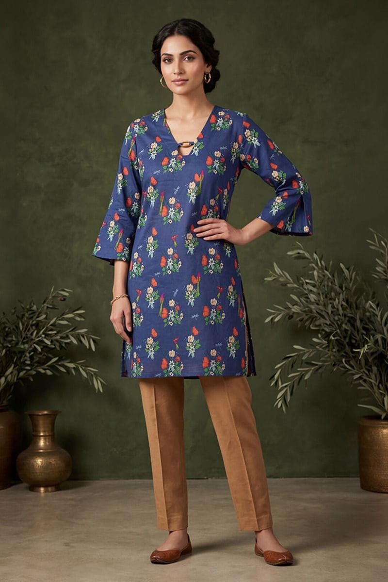 India Circus by Krsnaa Mehta Floral Fascination Kaftan Kurti Short