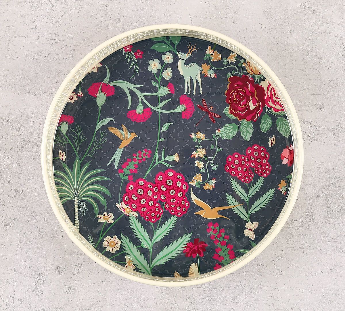 India Circus by Krsnaa Mehta Floral Galore Iron Tray Round Iron Tray