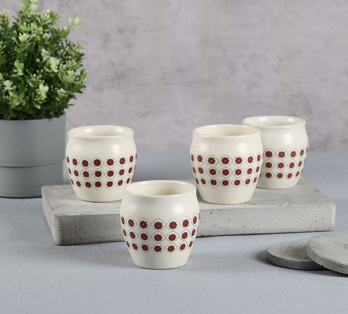 Floral Lattice Kullad (Set of 4)