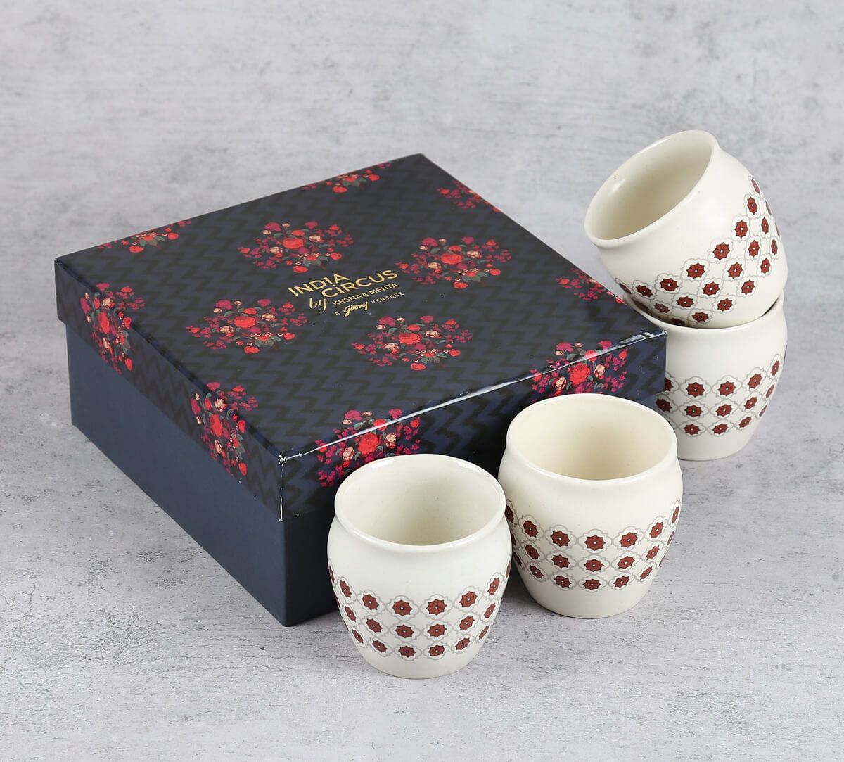 Floral Lattice Kullad (Set of 4)