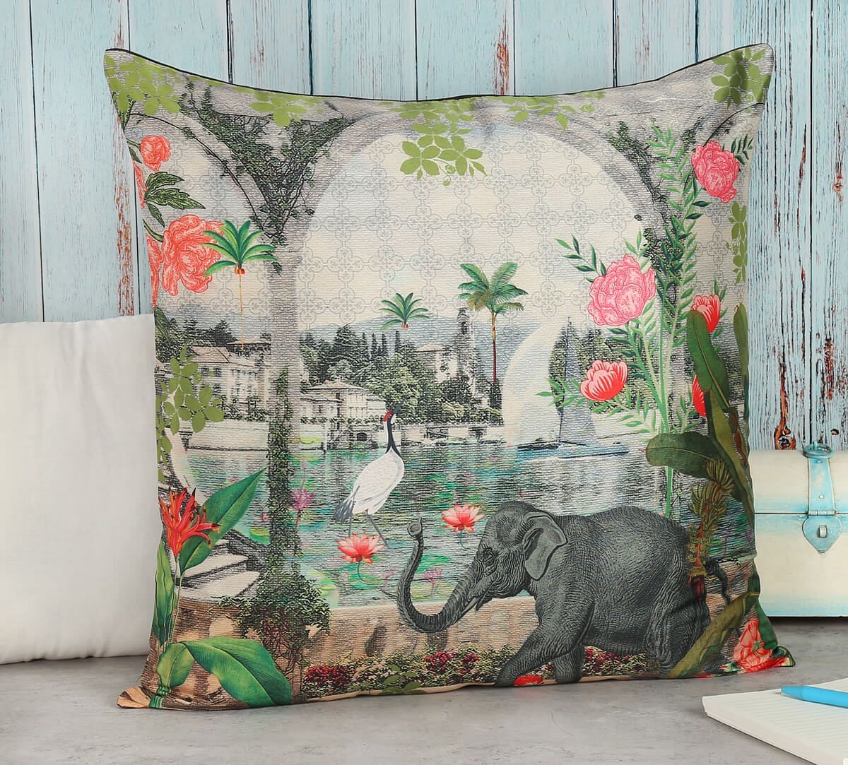 India Circus by Krsnaa Mehta Frolic Mist Blended Taf Silk Cushion Cover