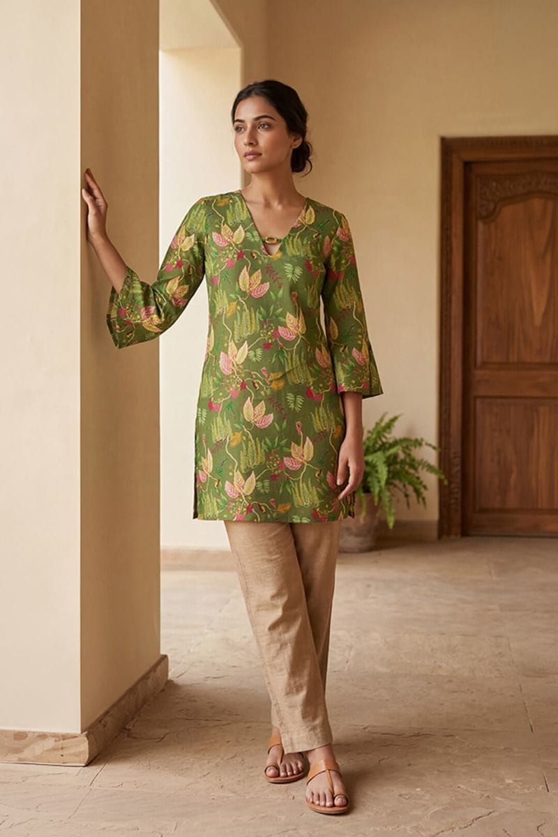 India Circus by Krsnaa Mehta Fronds and Florets Kaftan Kurti Short