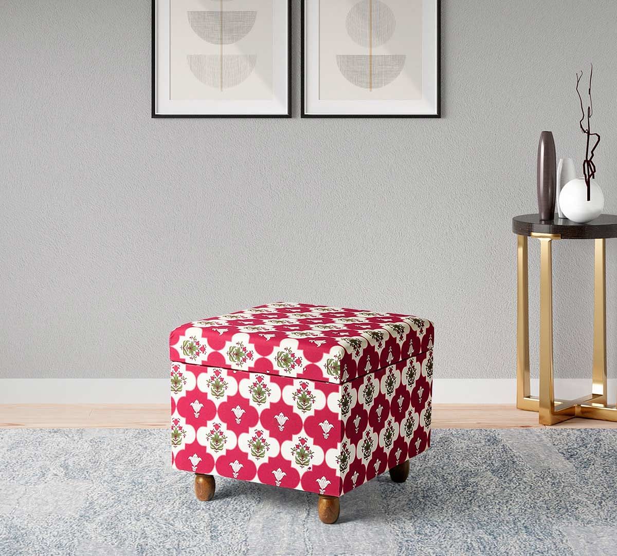 India Circus by Krsnaa Mehta Fuchsia Lattice Treasures Storage Pouffe