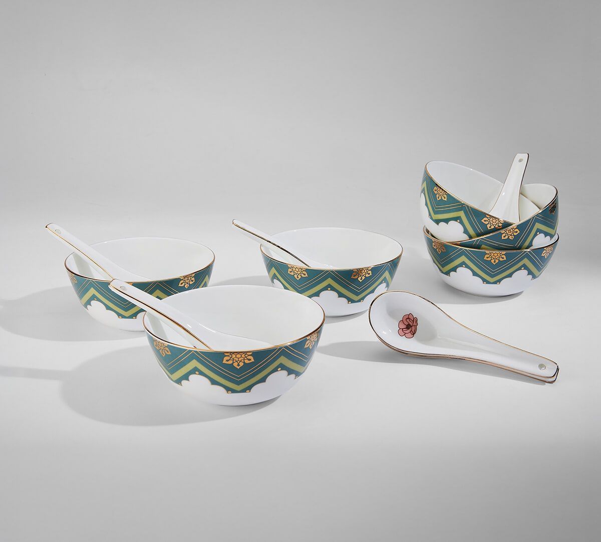 India Circus by Krsnaa Mehta Grandeur Greens Soup Bowl Set