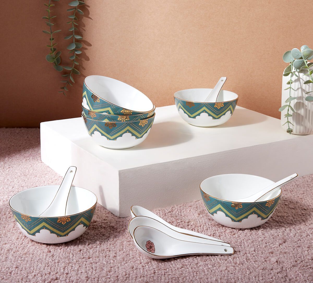 India Circus by Krsnaa Mehta Grandeur Greens Soup Bowl Set