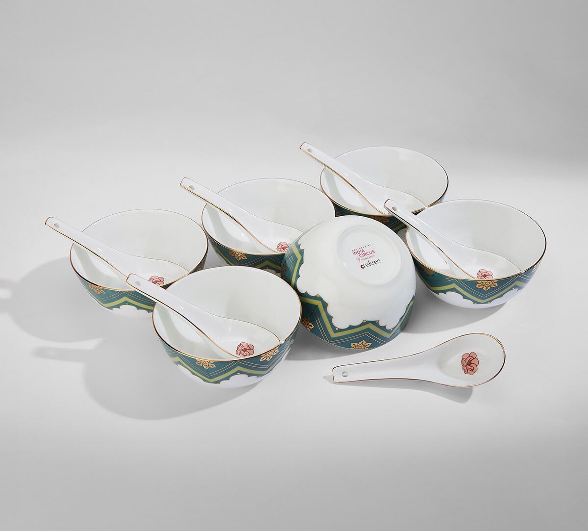 India Circus by Krsnaa Mehta Grandeur Greens Soup Bowl Set