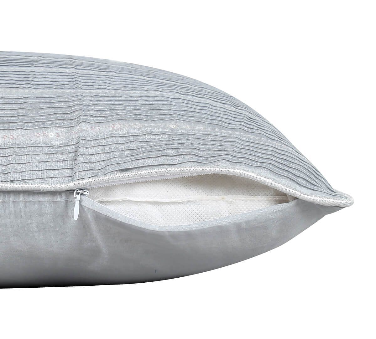 India Circus by Krsnaa Mehta Grayscale Chanderi Sequins Work Cushion Cover