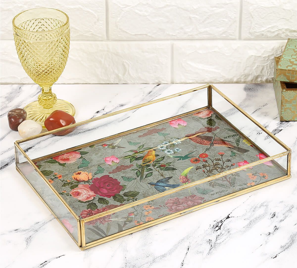India Circus by Krsnaa Mehta Grey Bird Rectangle Tray