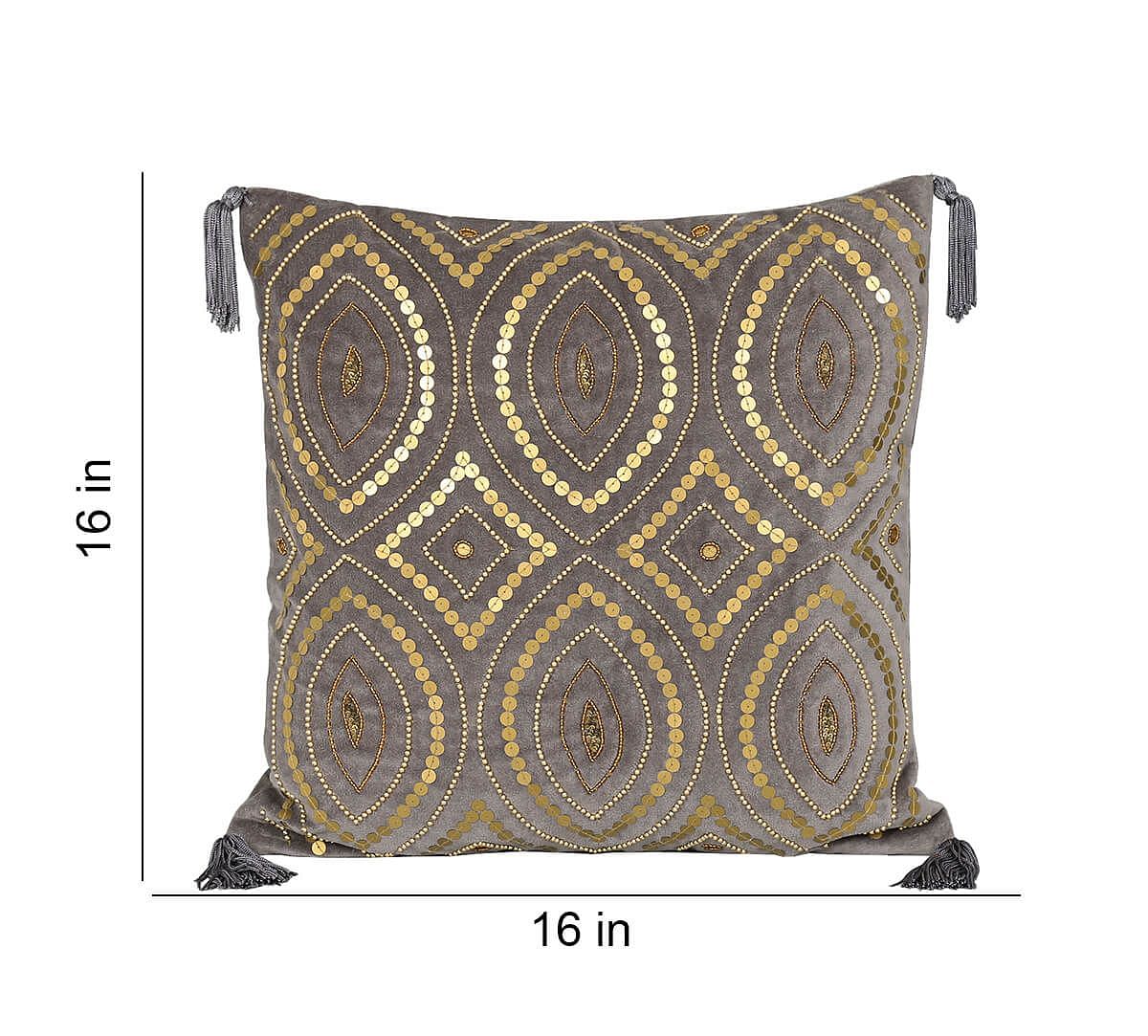 India Circus by Krsnaa Mehta Grey Decorated Adorn Cushion Cover