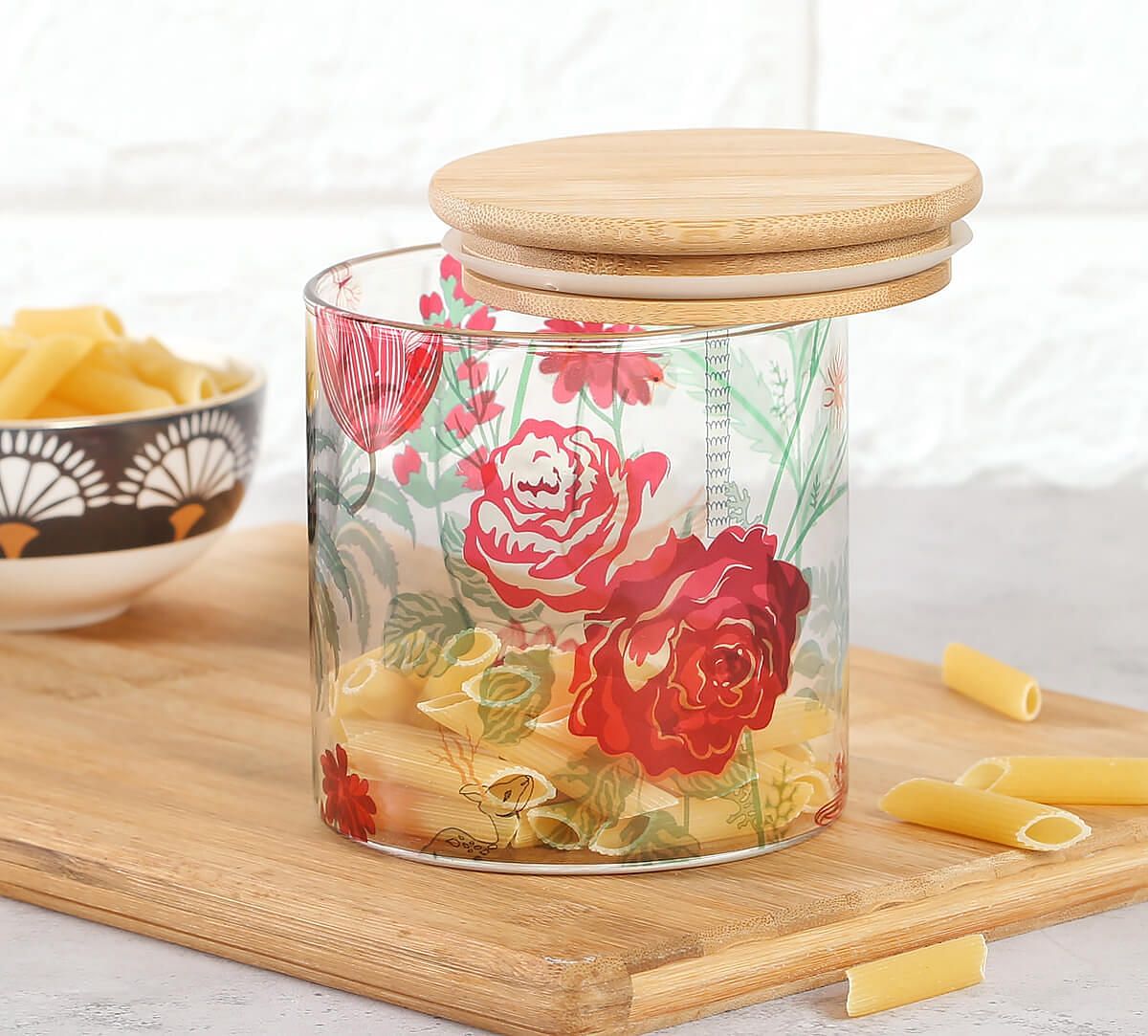 India Circus by Krsnaa Mehta Grey Floral Galore Glass Jar 680mL