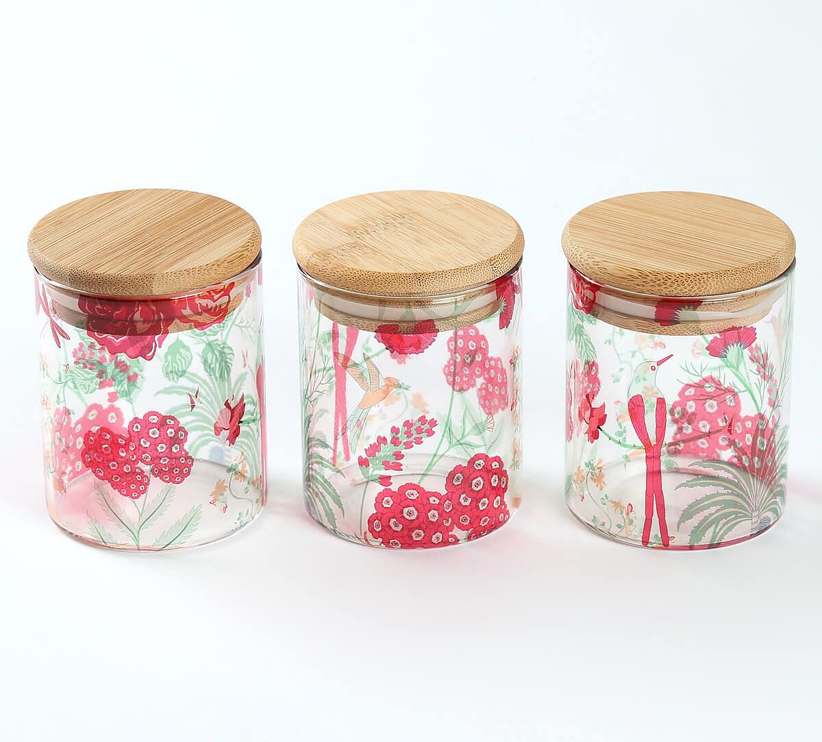 India Circus by Krsnaa Mehta Grey Floral Galore Glass Jars Set of 3