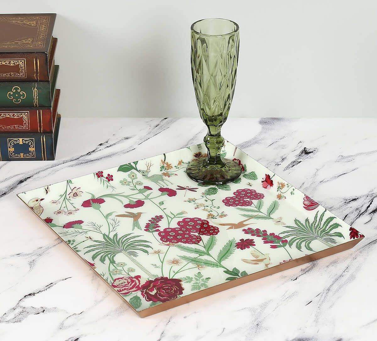 India Circus by Krsnaa Mehta Grey Floral Galore Steel Platter