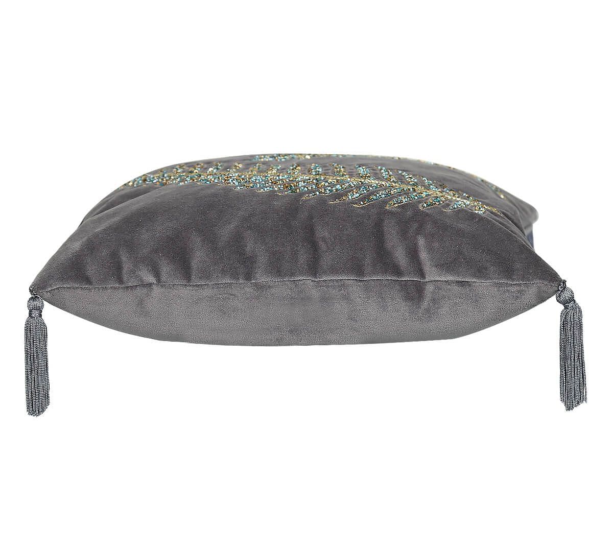 India Circus by Krsnaa Mehta Grey Petal Embellishment Cushion Cover