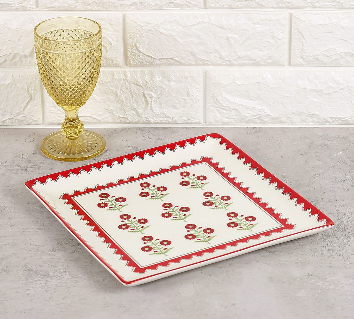 India Circus by Krsnaa Mehta Grey Poppy Flower Large Platter