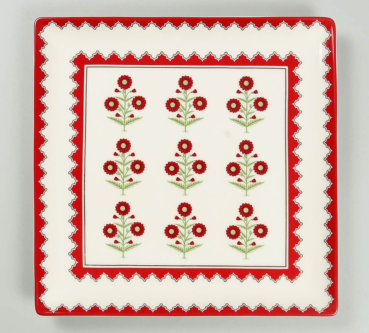 India Circus by Krsnaa Mehta Grey Poppy Flower Large Platter