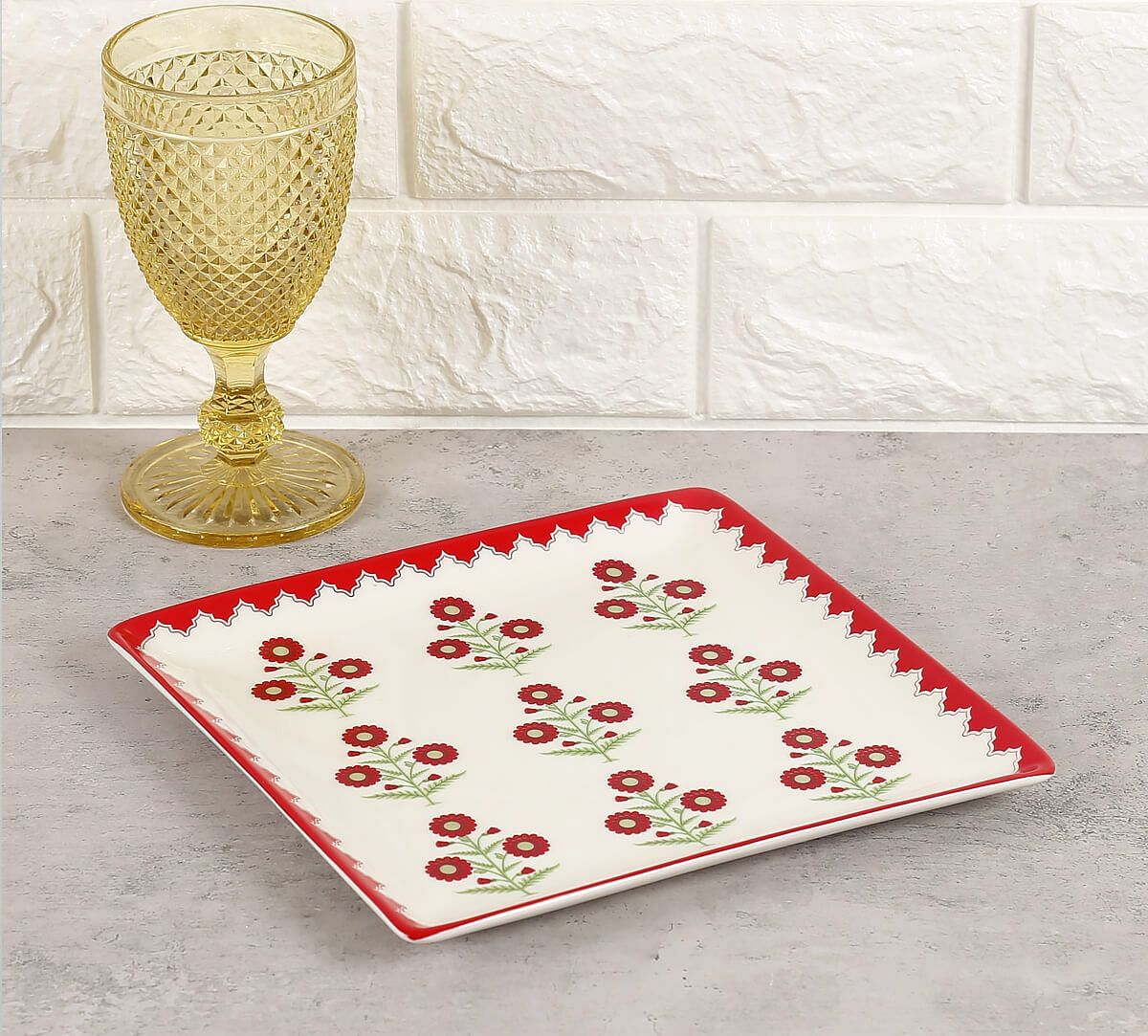 India Circus by Krsnaa Mehta Grey Poppy Flower Medium Platter