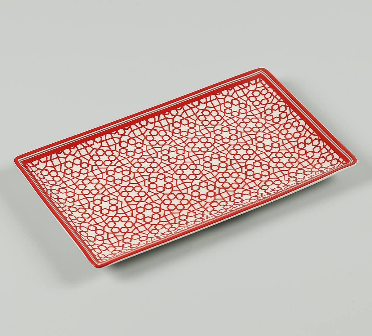 India Circus by Krsnaa Mehta Grey Poppy Flower Small Rectangle Platter