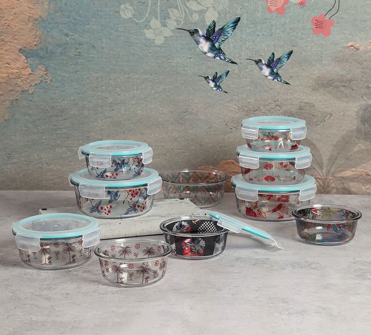 India Circus by Krsnaa Mehta Iron Blooming Dahlia Glass Container Set of 3