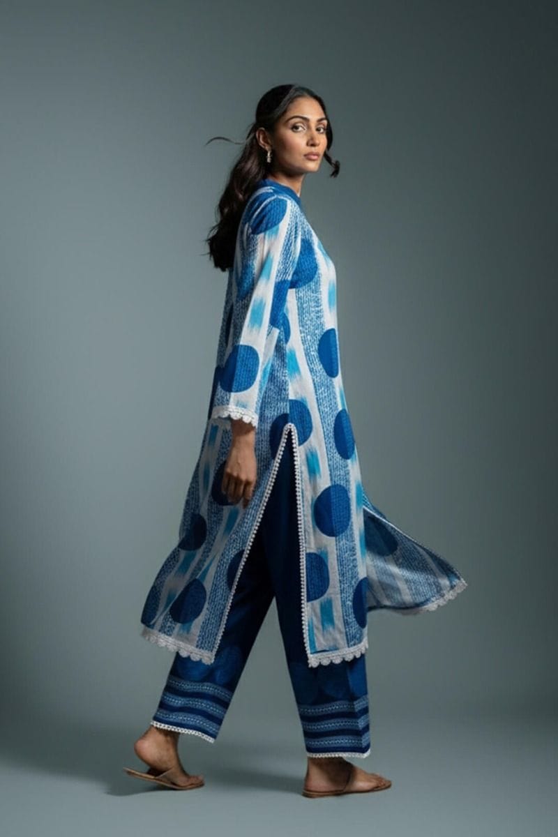 India Circus by Krsnaa Mehta Ivory Cobalt Co-Ord Set