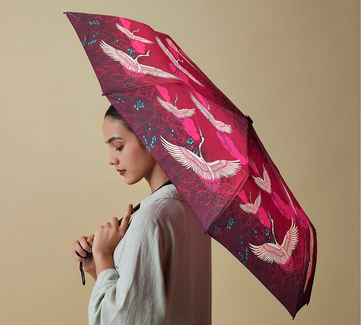 India Circus by Krsnaa Mehta Legend of the Cranes 3 fold Umbrella