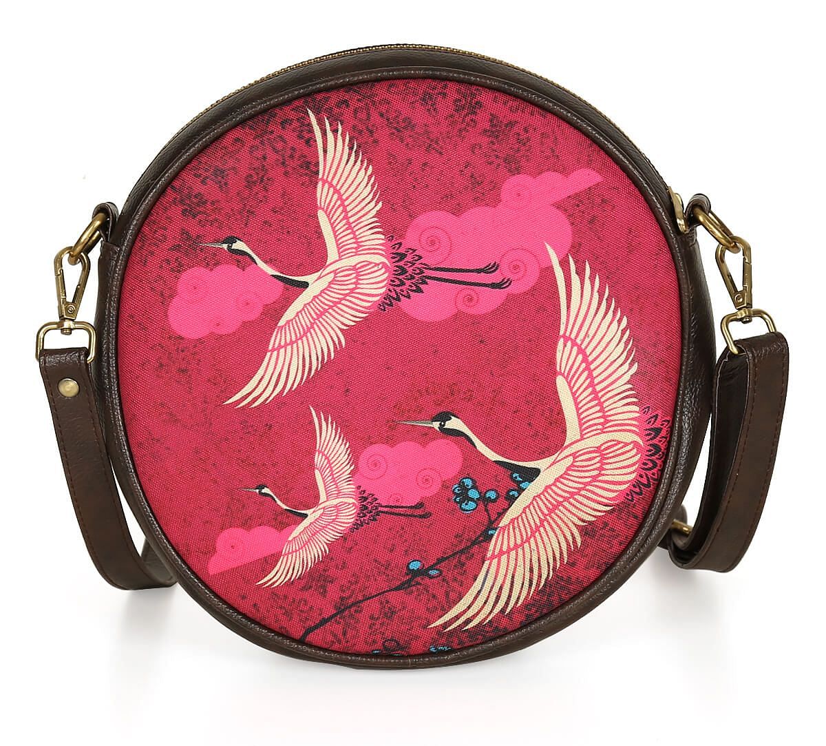 India Circus by Krsnaa Mehta Legend of the Cranes Round Crossbody Bag