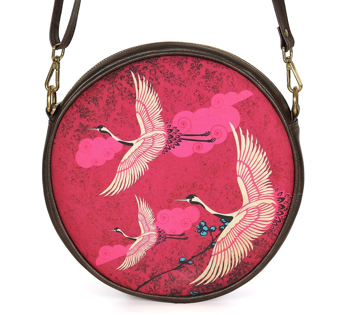 India Circus by Krsnaa Mehta Legend of the Cranes Round Crossbody Bag