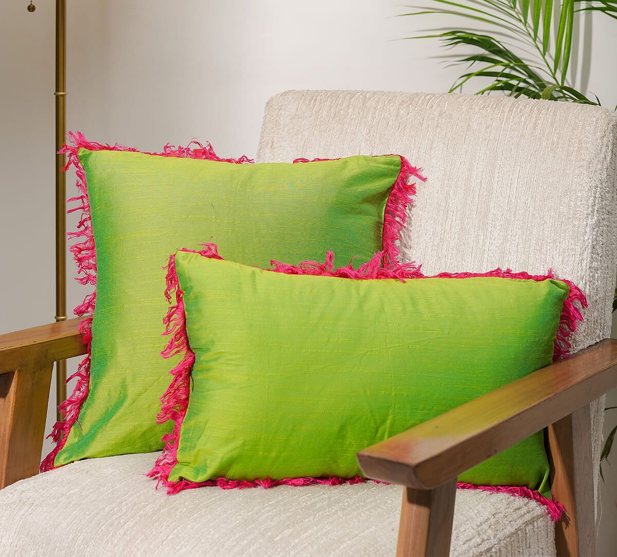 India Circus by Krsnaa Mehta Lime Fringe Cushion Cover