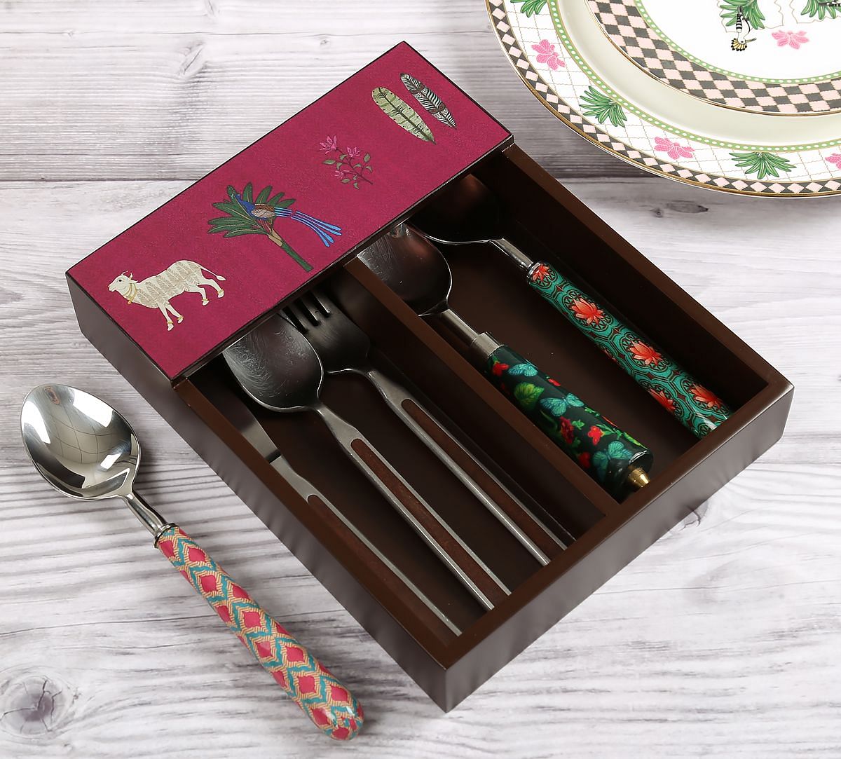 India Circus by Krsnaa Mehta Magenta Biome mystique Cutlery Tray