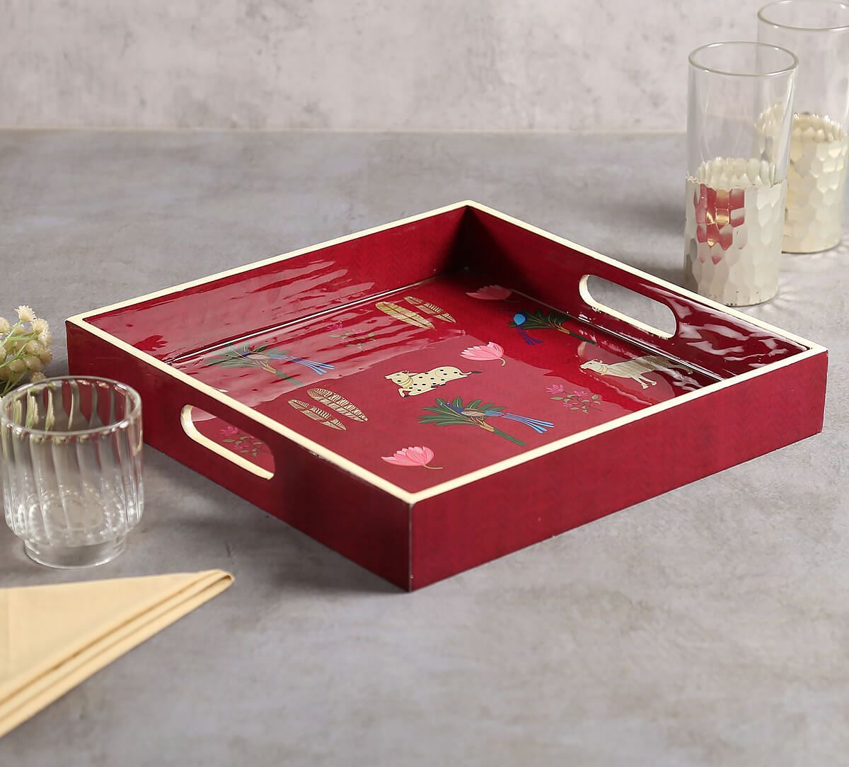 India Circus by Krsnaa Mehta Magenta Biome Mystique MDF Square Tray