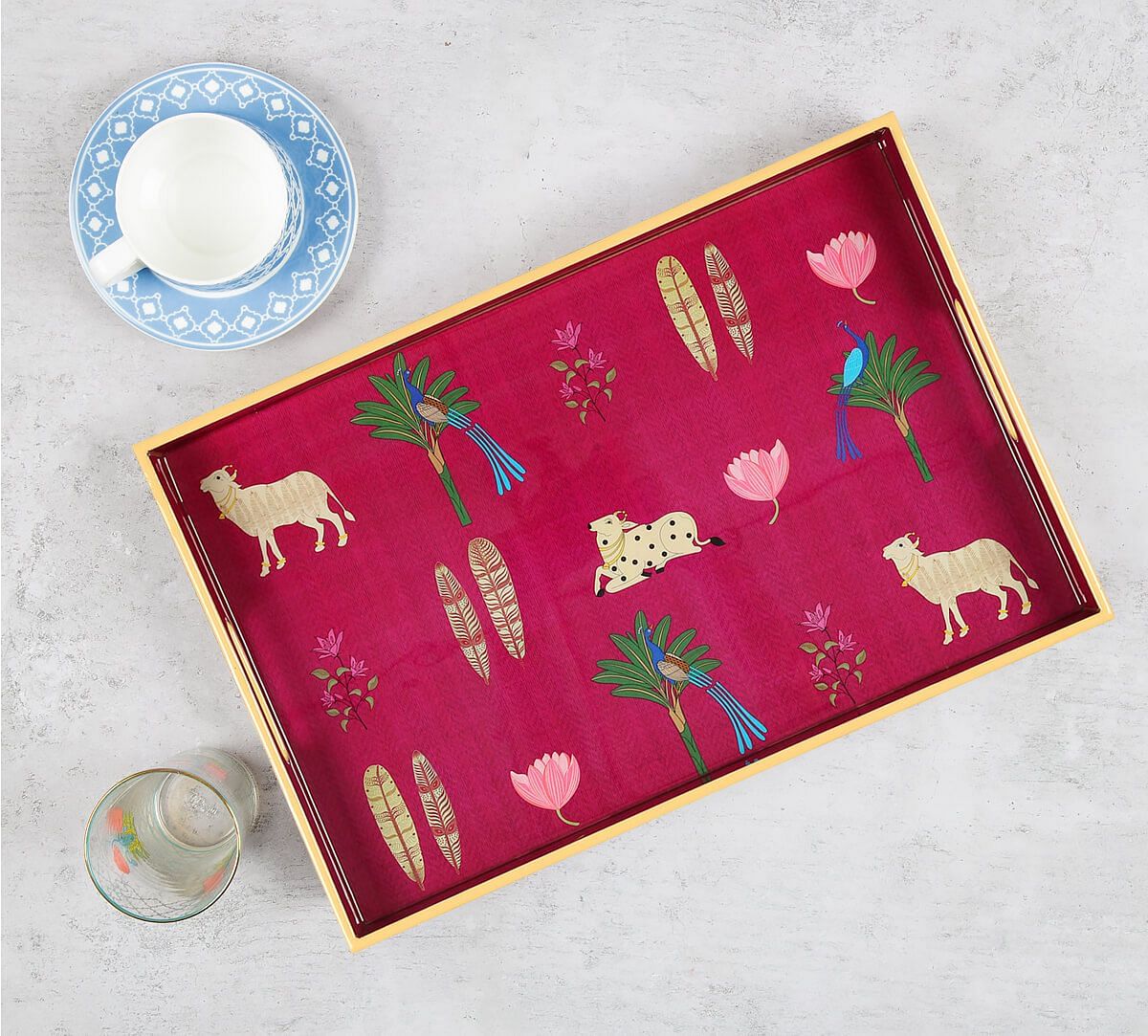 India Circus by Krsnaa Mehta Magenta Biome mystique Rectangle Serving Tray