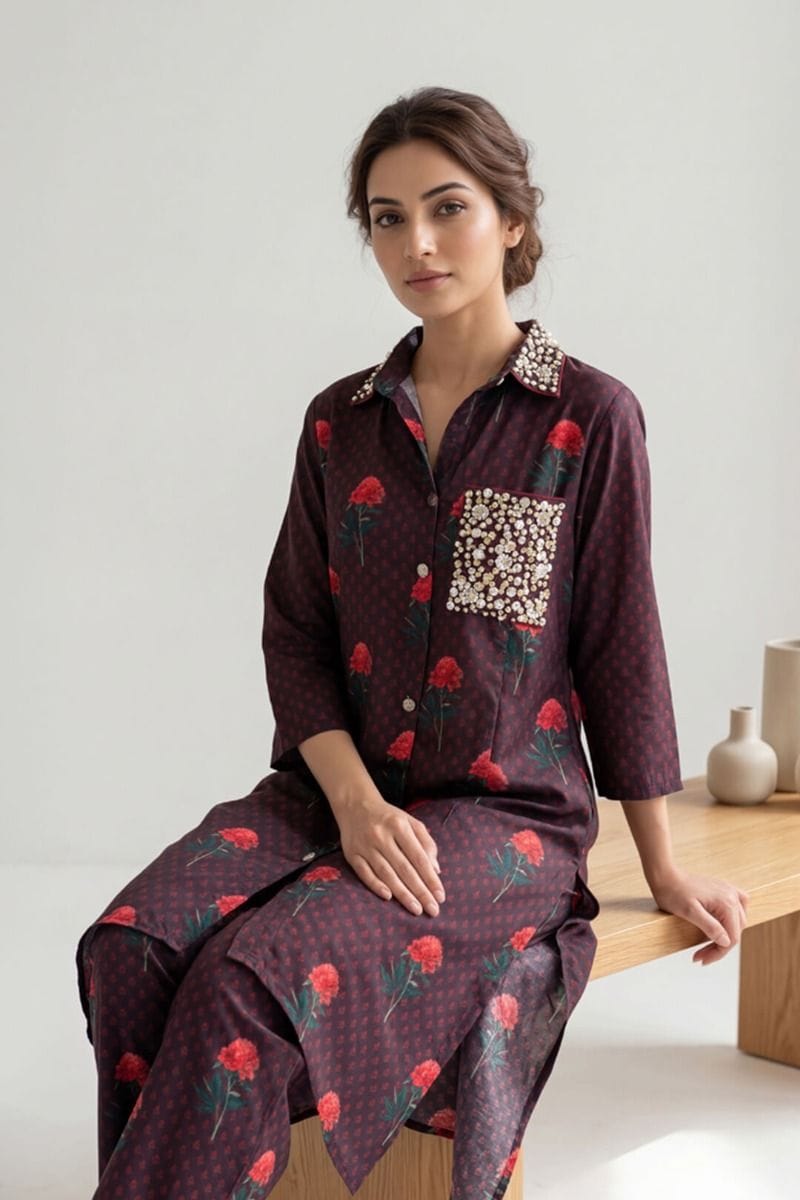 India Circus by Krsnaa Mehta Maroon Mosaic Co-Ord Set