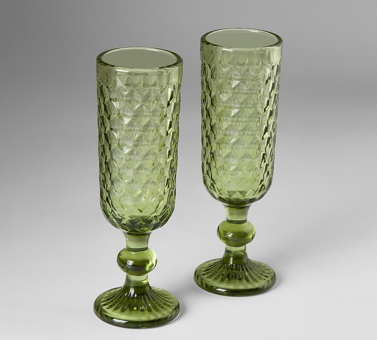 India Circus by Krsnaa Mehta Mint Embossed Champagne Glasses Set of 2