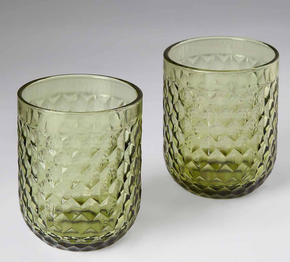 India Circus by Krsnaa Mehta Mint Embossed Low Ball Tumbler Set of 2