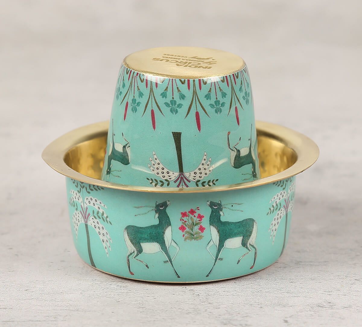 India Circus by Krsnaa Mehta Mirroring Deer Garden Brass Coffee Tumbler Set