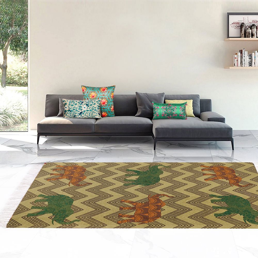 India Circus by Krsnaa Mehta Mustard Tusker Delight Rug