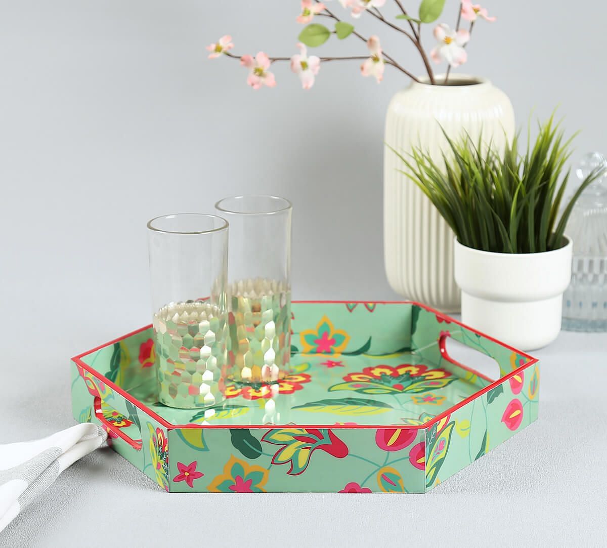 India Circus by Krsnaa Mehta Neon Cyanic Pop Burst Hexagon Tray