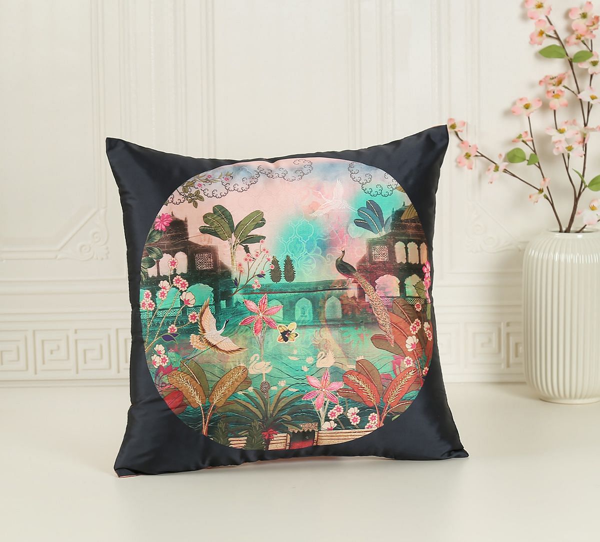 India Circus by Krsnaa Mehta Of Feathers and Blooms Embroidered Cushion Cover