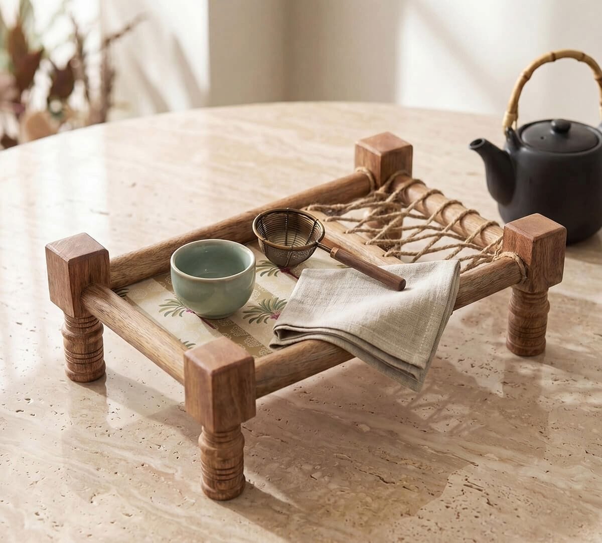 Palms of Chanderi Wooden Platter