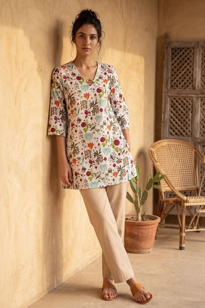 India Circus by Krsnaa Mehta Petal and Plume Kaftan Kurti Short