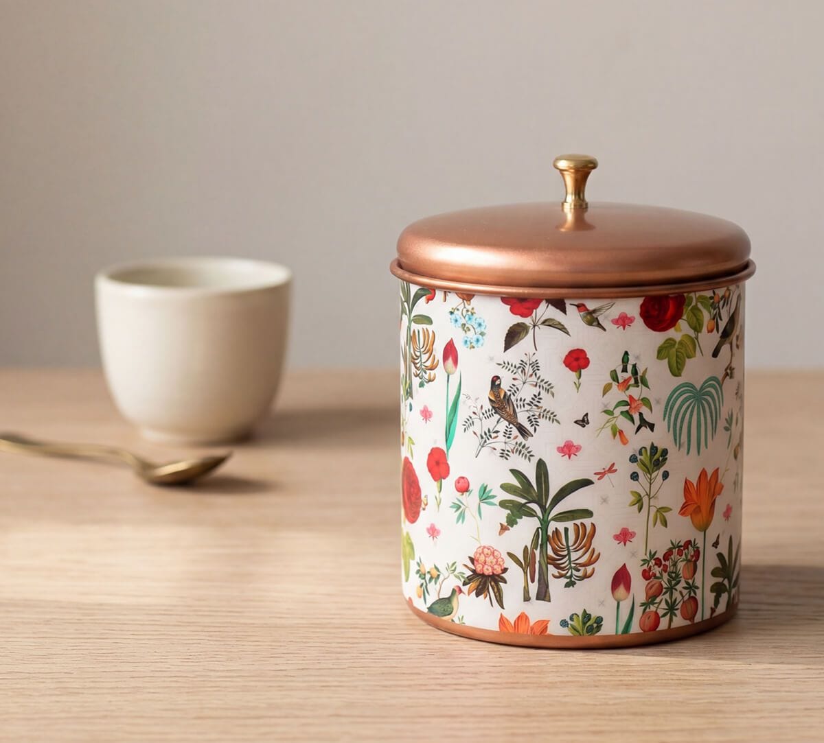 Petal and Plume Steel Cookie Jar