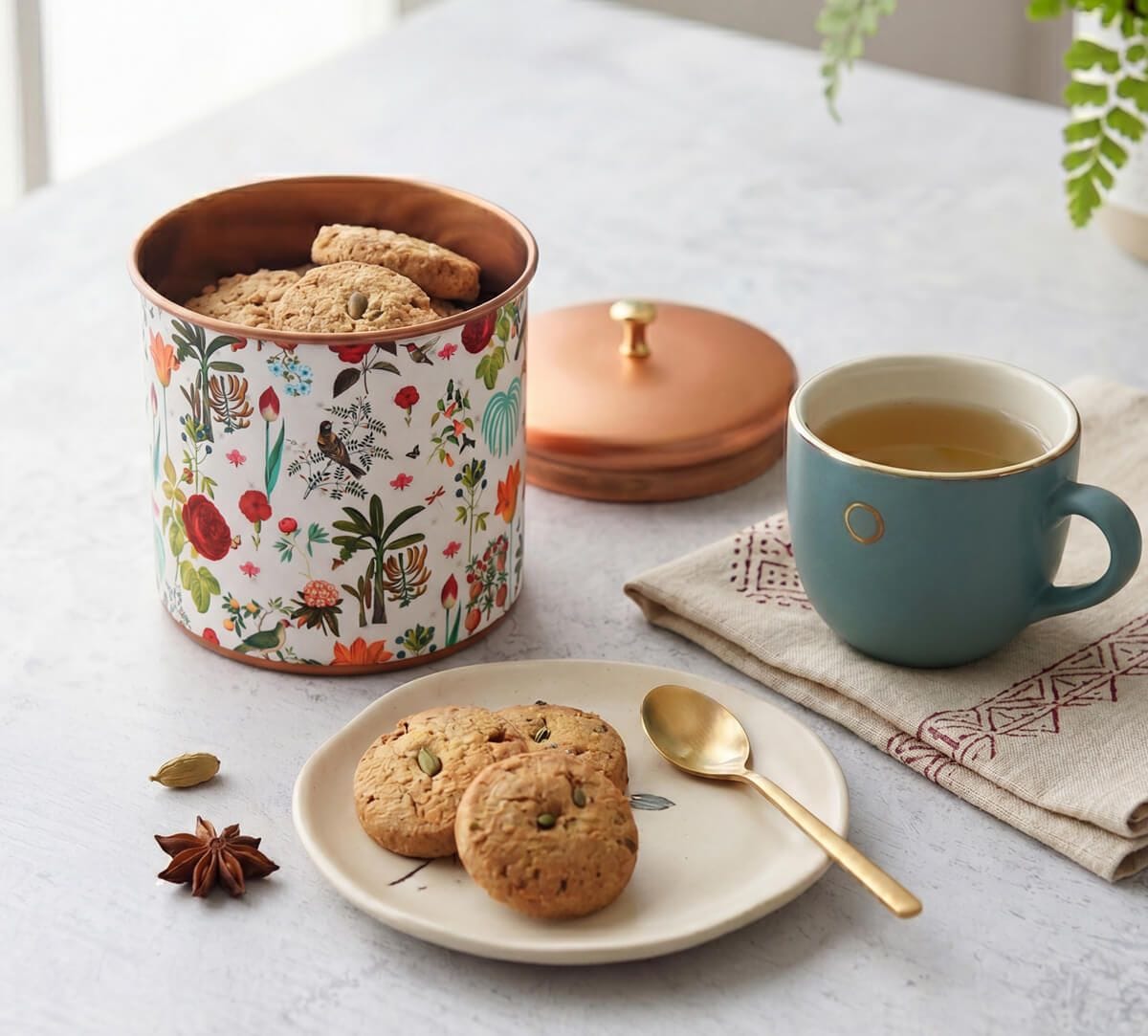 Petal and Plume Steel Cookie Jar